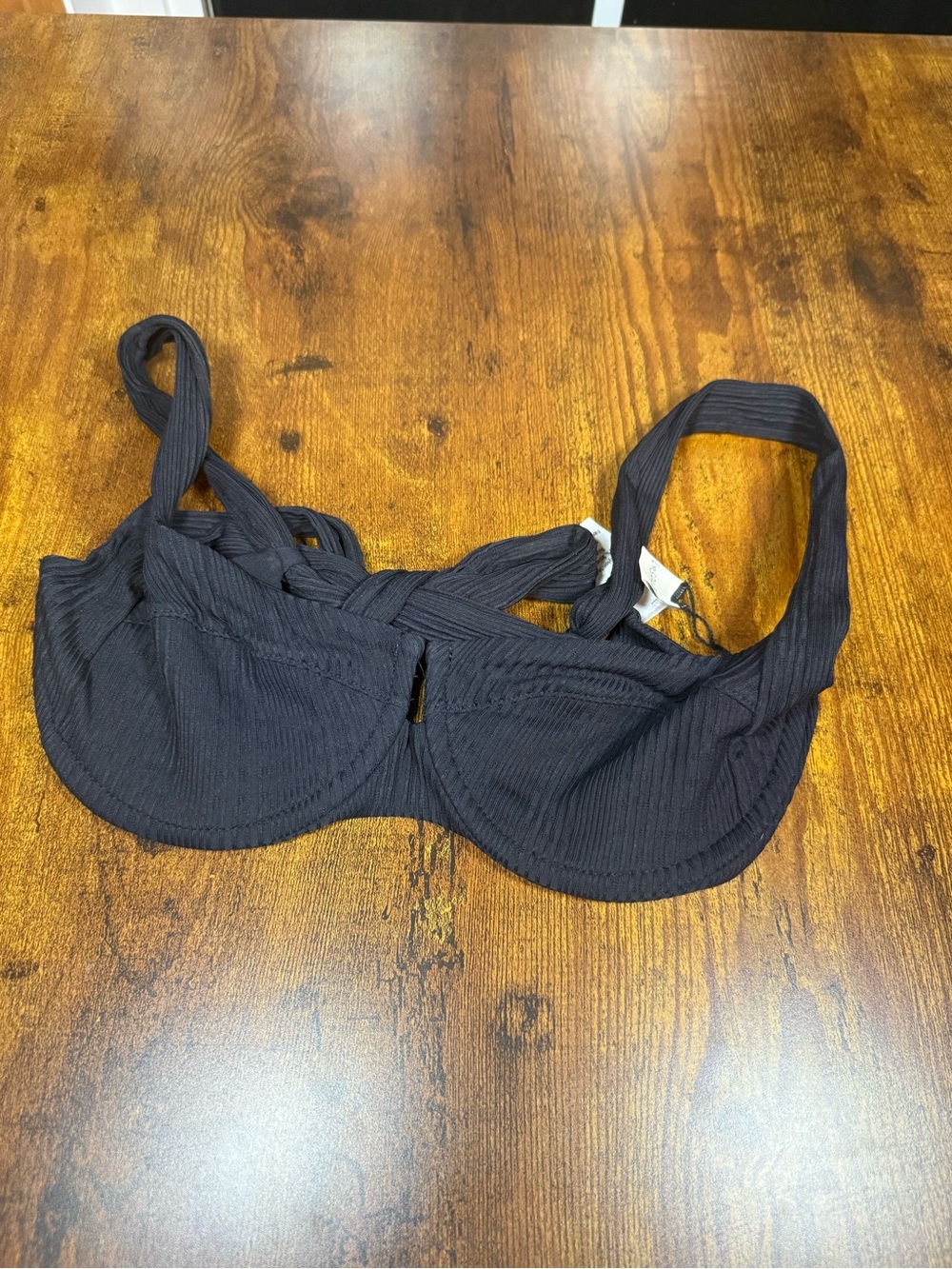 L*Space That Feel Good Fit Black Ribbed Underwire Bikini Top Small